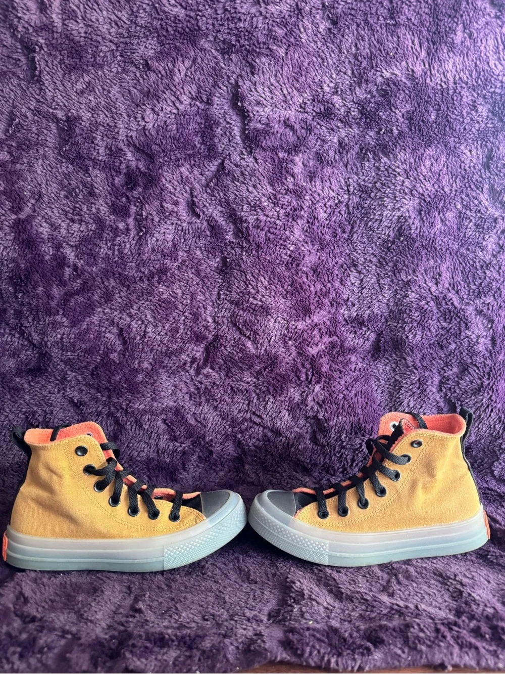 Converse High Top Sneakers in Camel Brown with Orange Accents and Fleece Lining